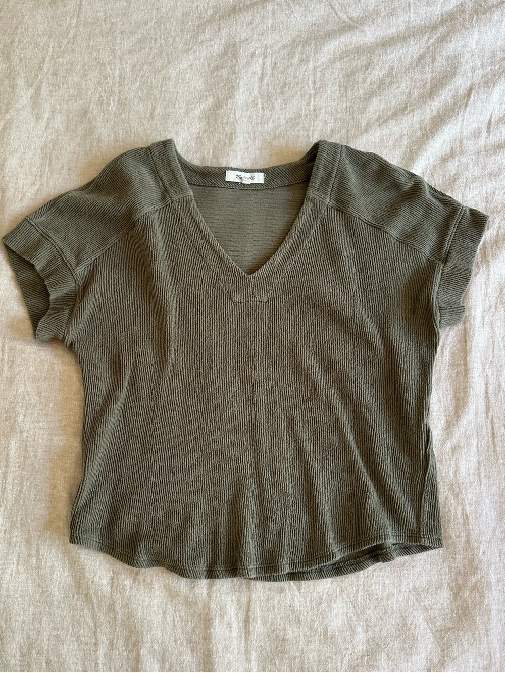 Madewell Olive Green Ribbed V-Neck Tee XS